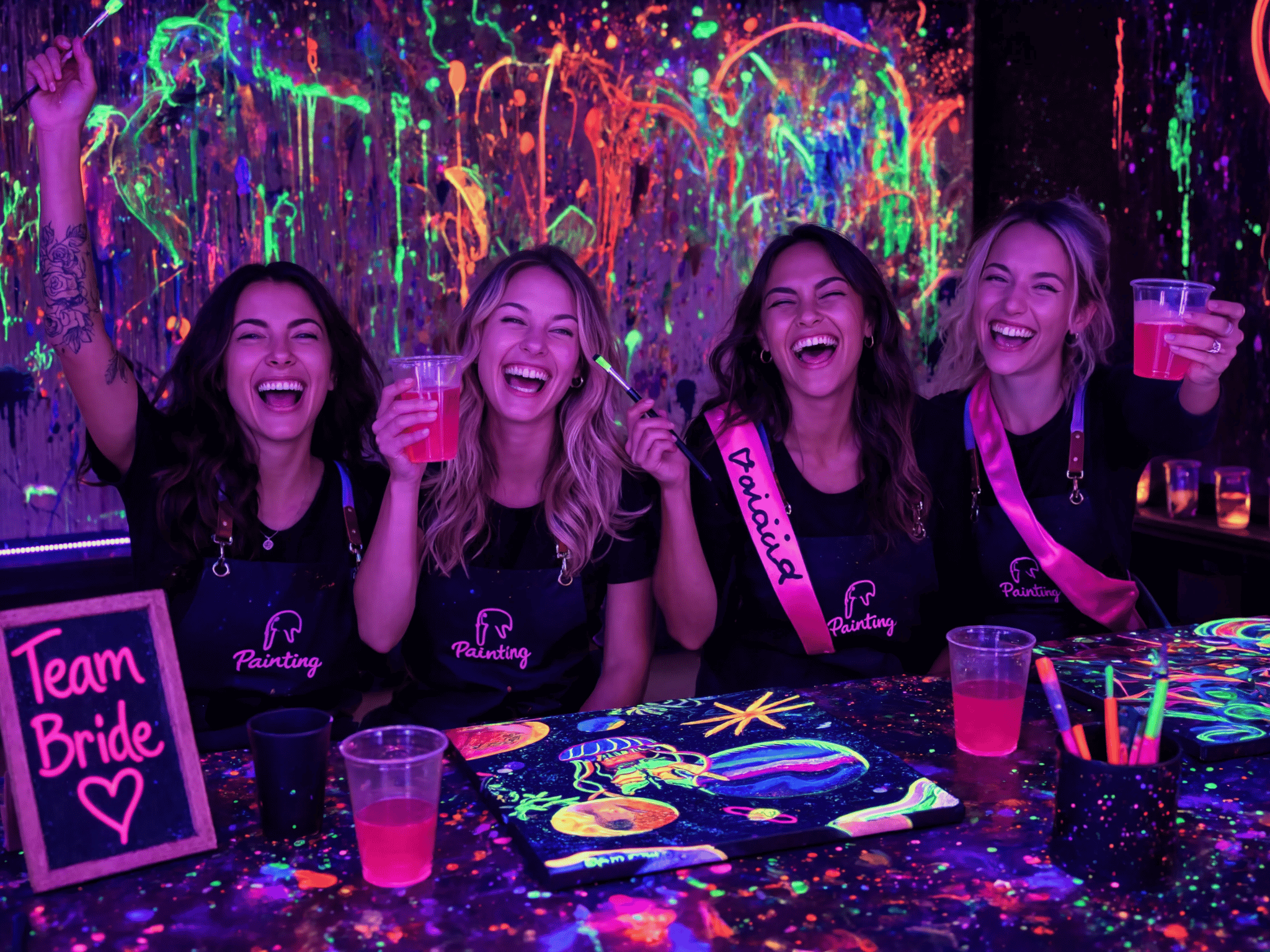 Neon bachelorette paint & sip