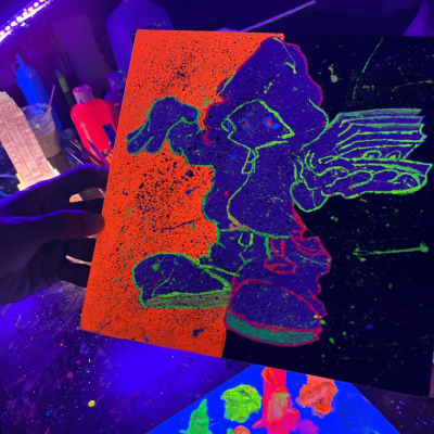 Colorful artwork display from a paint and sip near me class